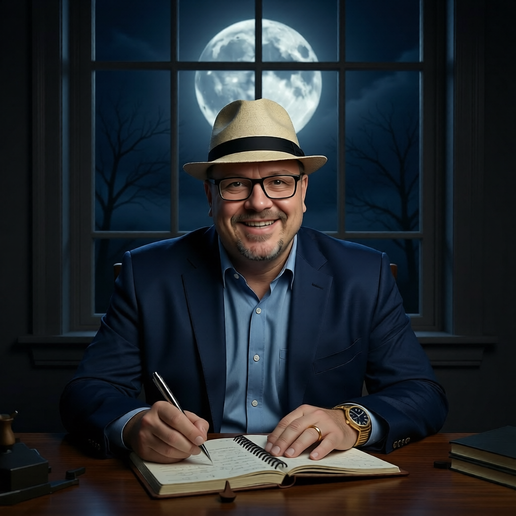 Dave Langley working by moonlight